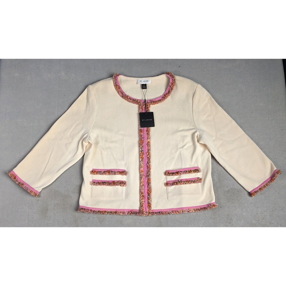 NWT Women's St. John Collection Wool Blend Knit Sweater Jacket Size 16 Full Zip